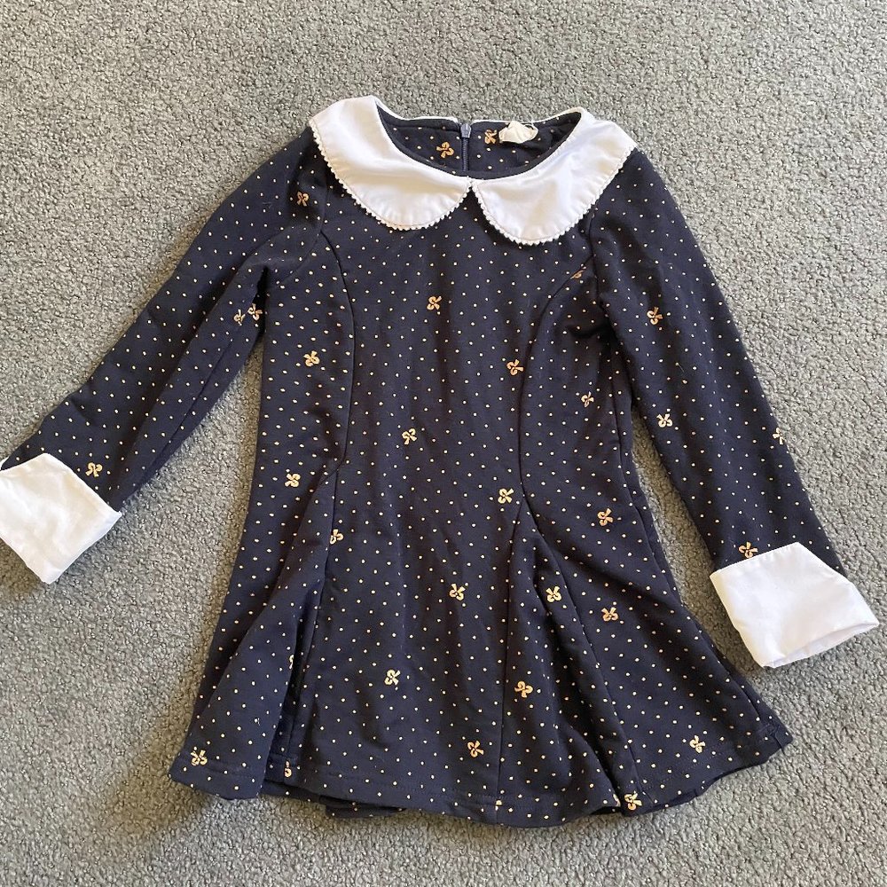 Black and gold bow print girls dress - EUC 110/4T